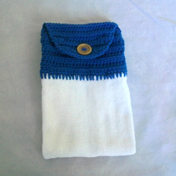 Hand Crochet Blue Holiday Snowman Hand Towel 12" x 20" - Picture 4 of 5